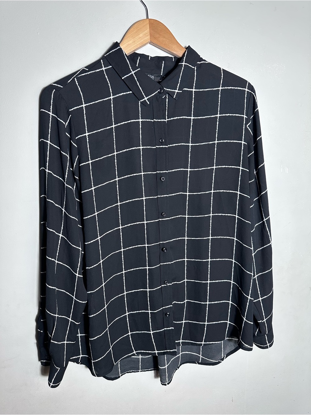 Apt. 9 Black Blouse with White Windowpane Grid